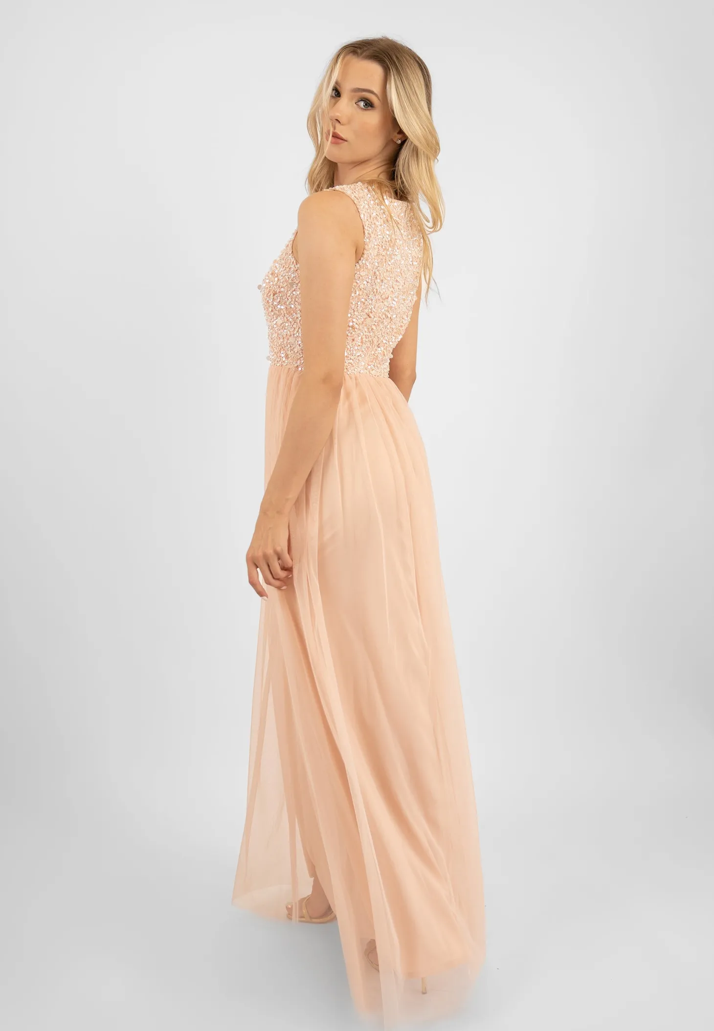 Picasso Blush Pink Embellished Bridesmaid Maxi Dress