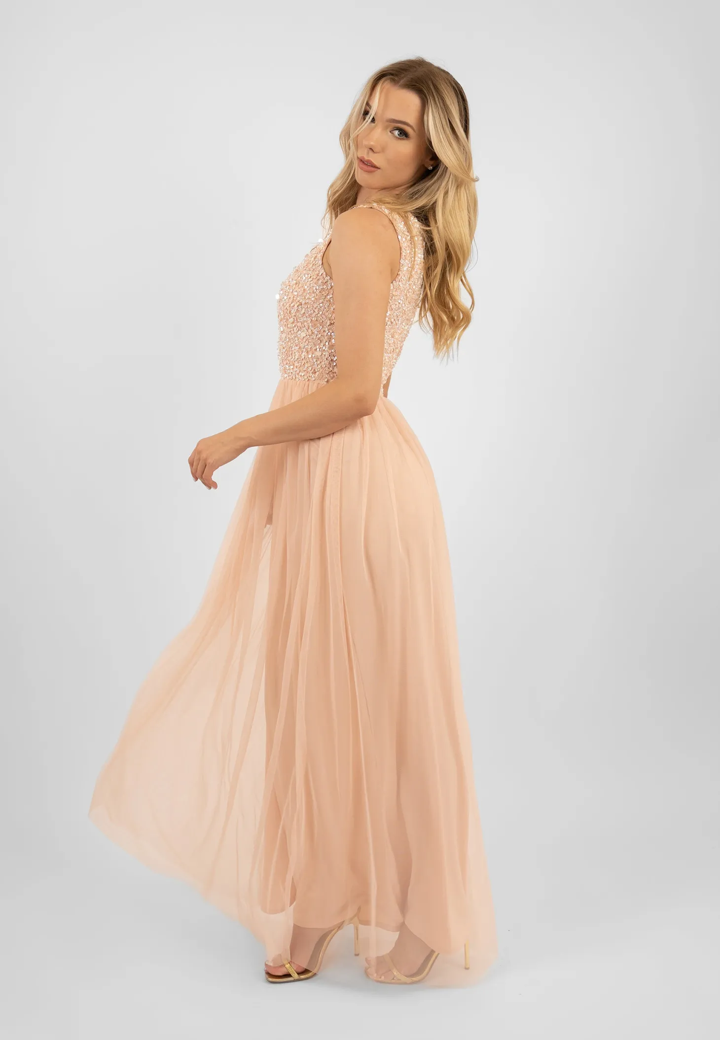 Picasso Blush Pink Embellished Bridesmaid Maxi Dress