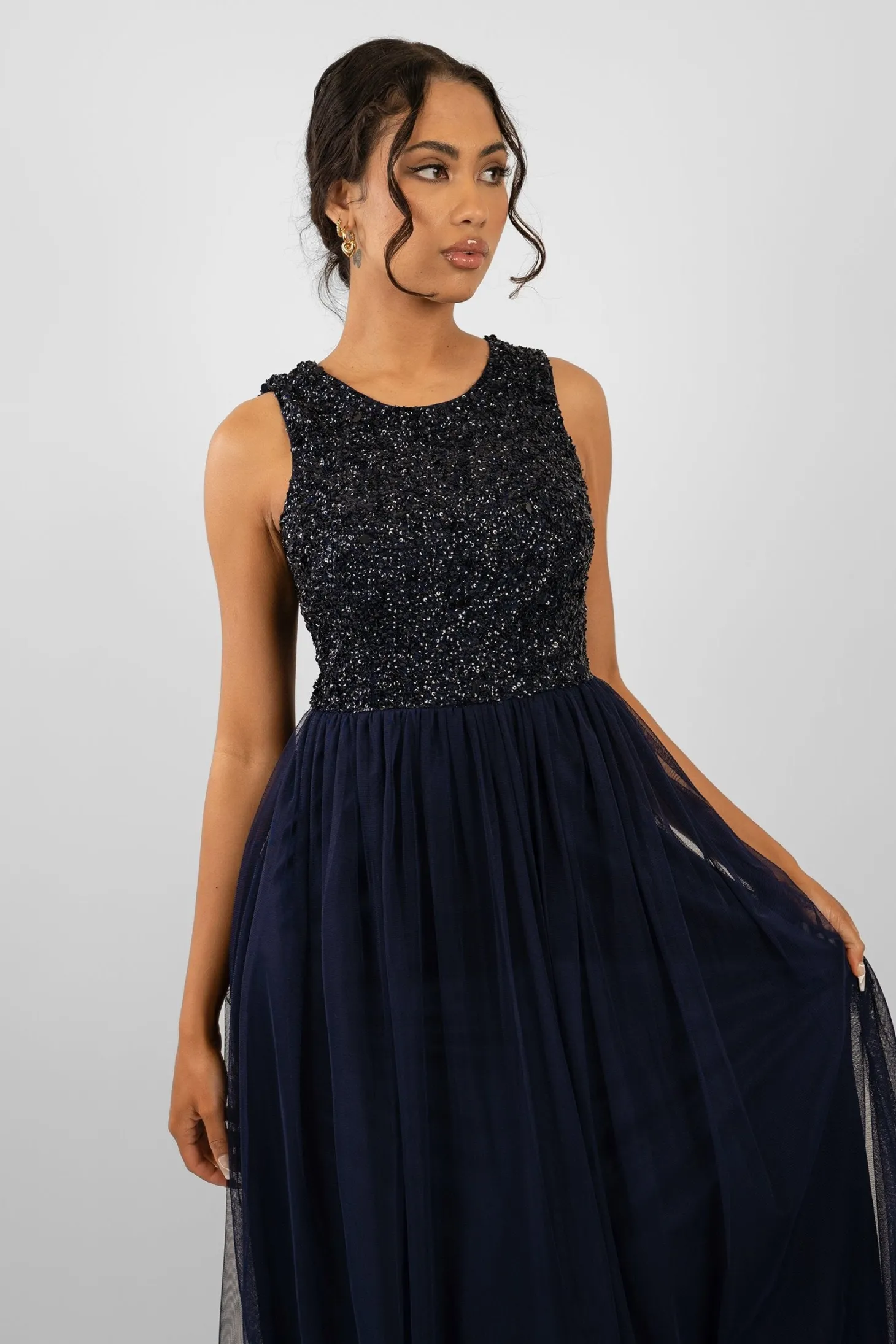 Picasso Navy Blue Embellished Bridesmaid Dress