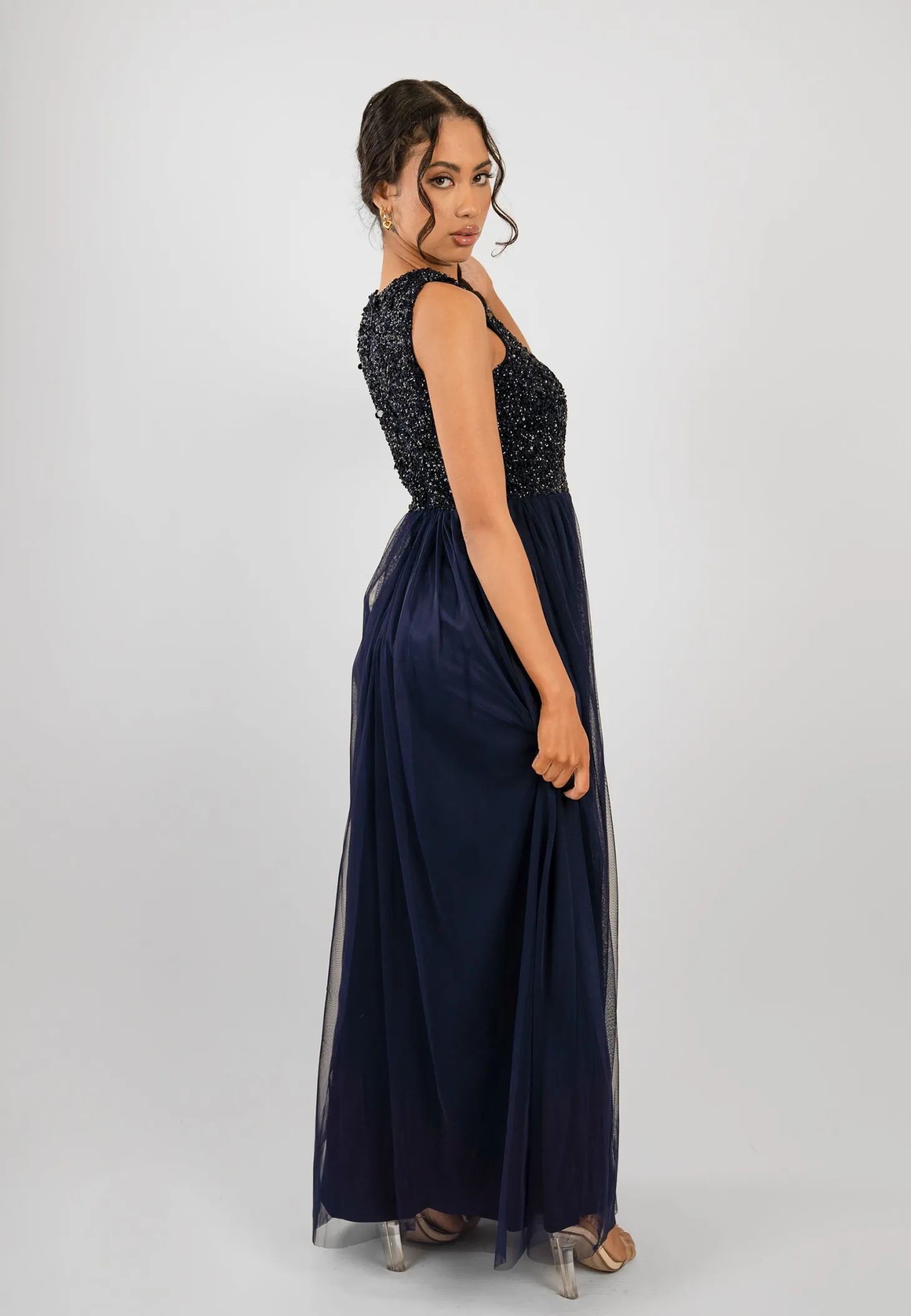 Picasso Navy Blue Embellished Bridesmaid Dress