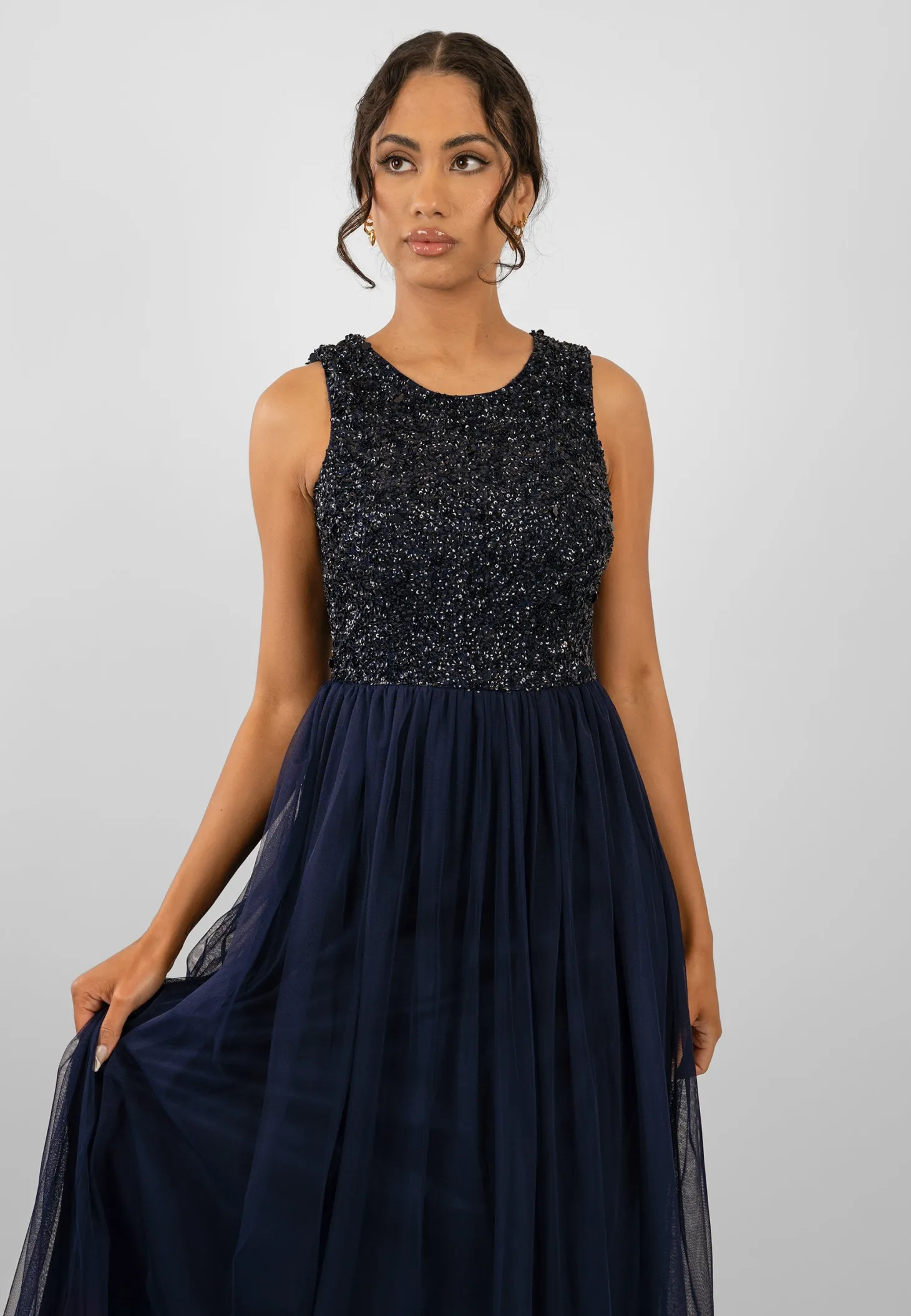 Picasso Navy Blue Embellished Bridesmaid Dress