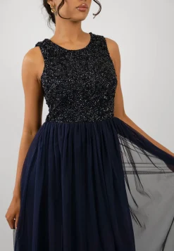 Picasso Navy Blue Embellished Bridesmaid Dress