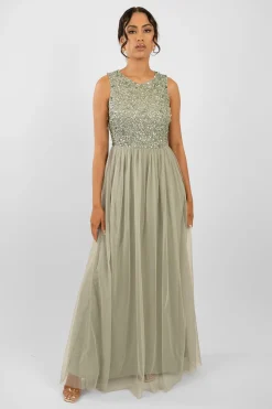 Picasso Sage Green Embellished Bridesmaid Dress