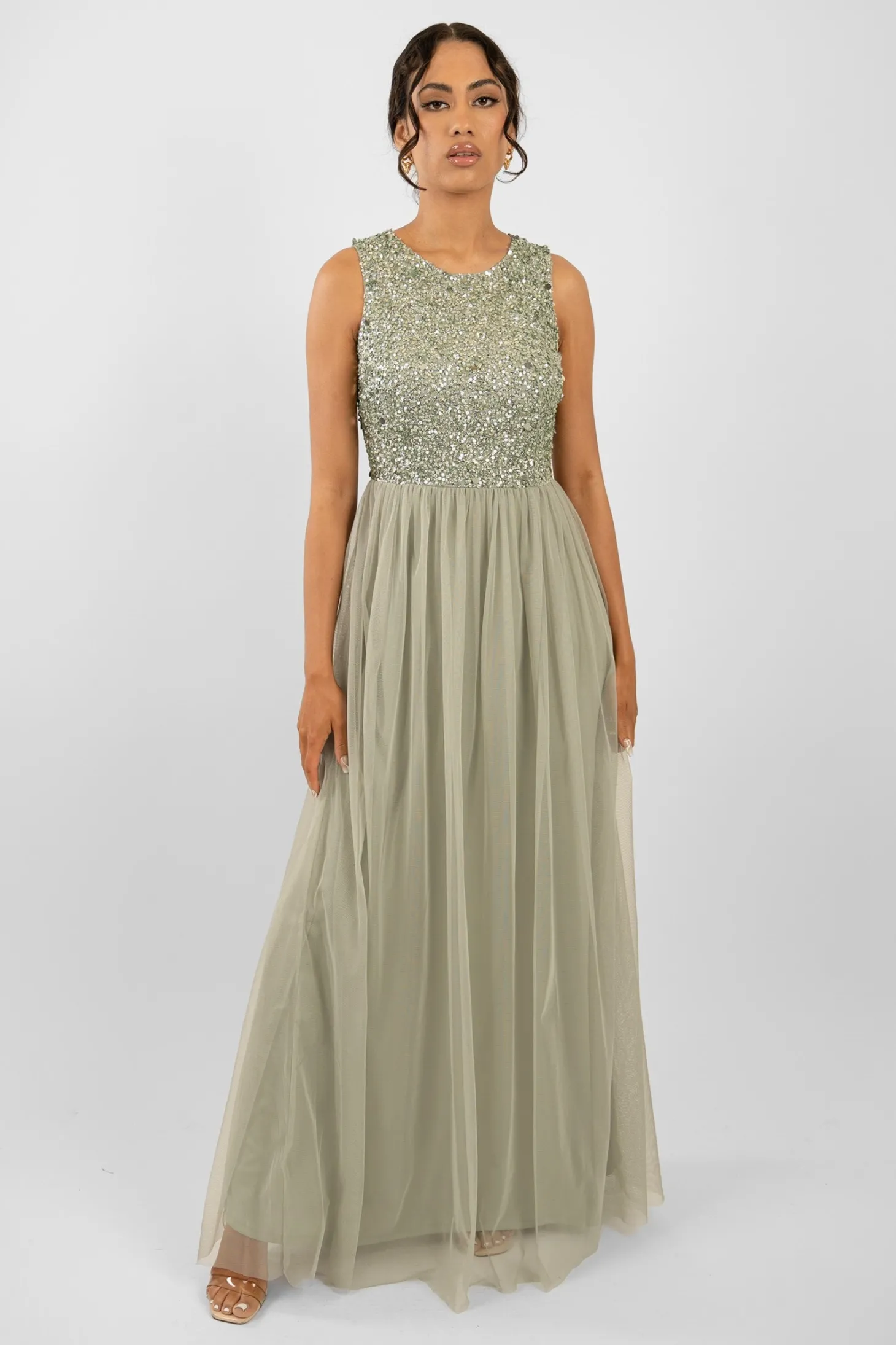 Picasso Sage Green Embellished Bridesmaid Dress