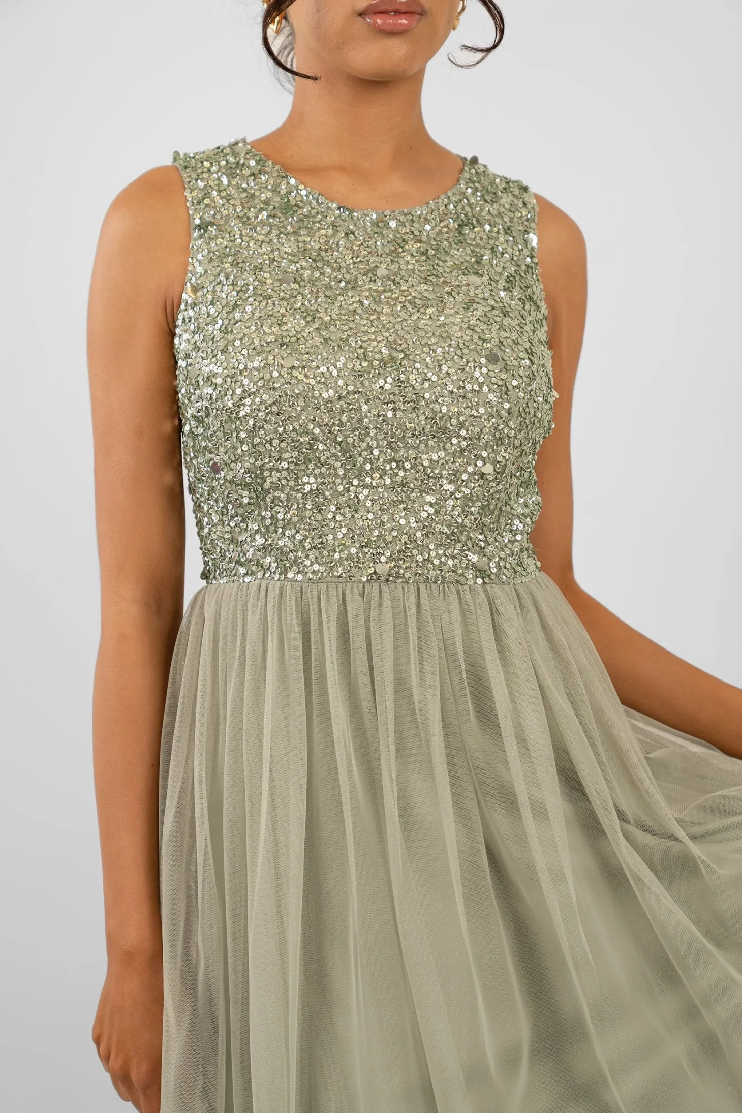 Picasso Sage Green Embellished Bridesmaid Dress