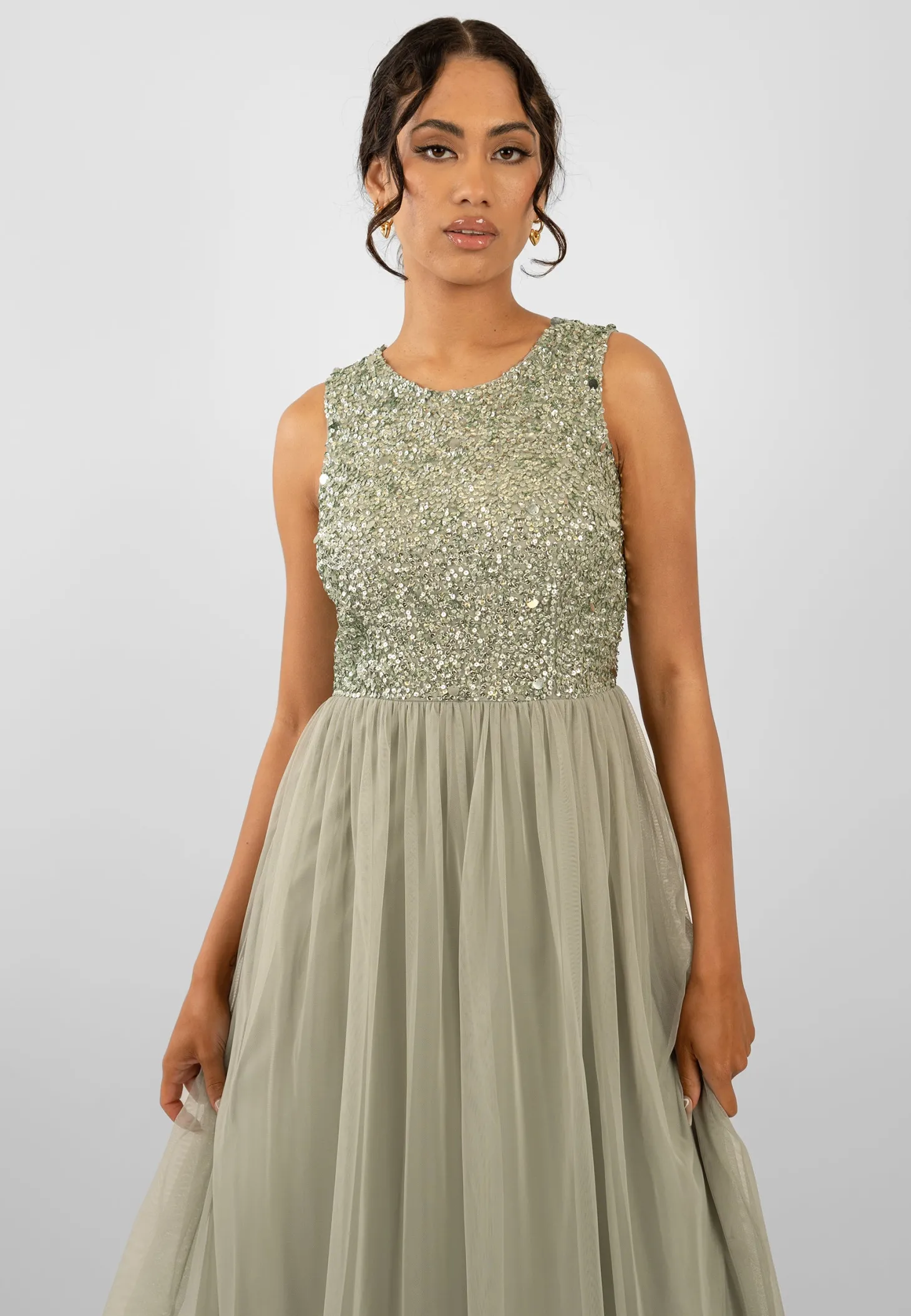 Picasso Sage Green Embellished Bridesmaid Dress