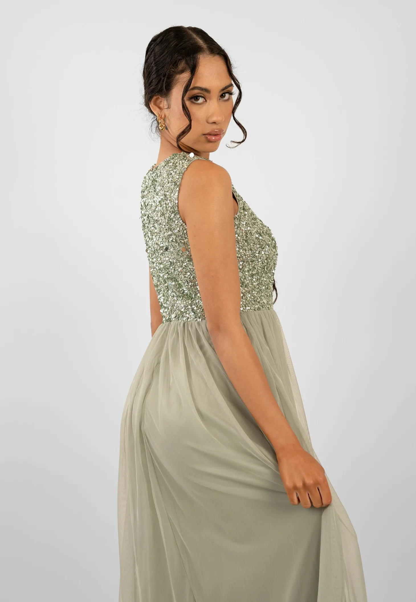 Picasso Sage Green Embellished Bridesmaid Dress