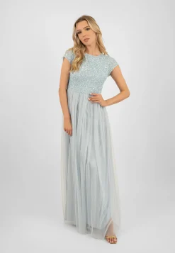 Picasso Short Sleeve Blue Bridesmaid Dress