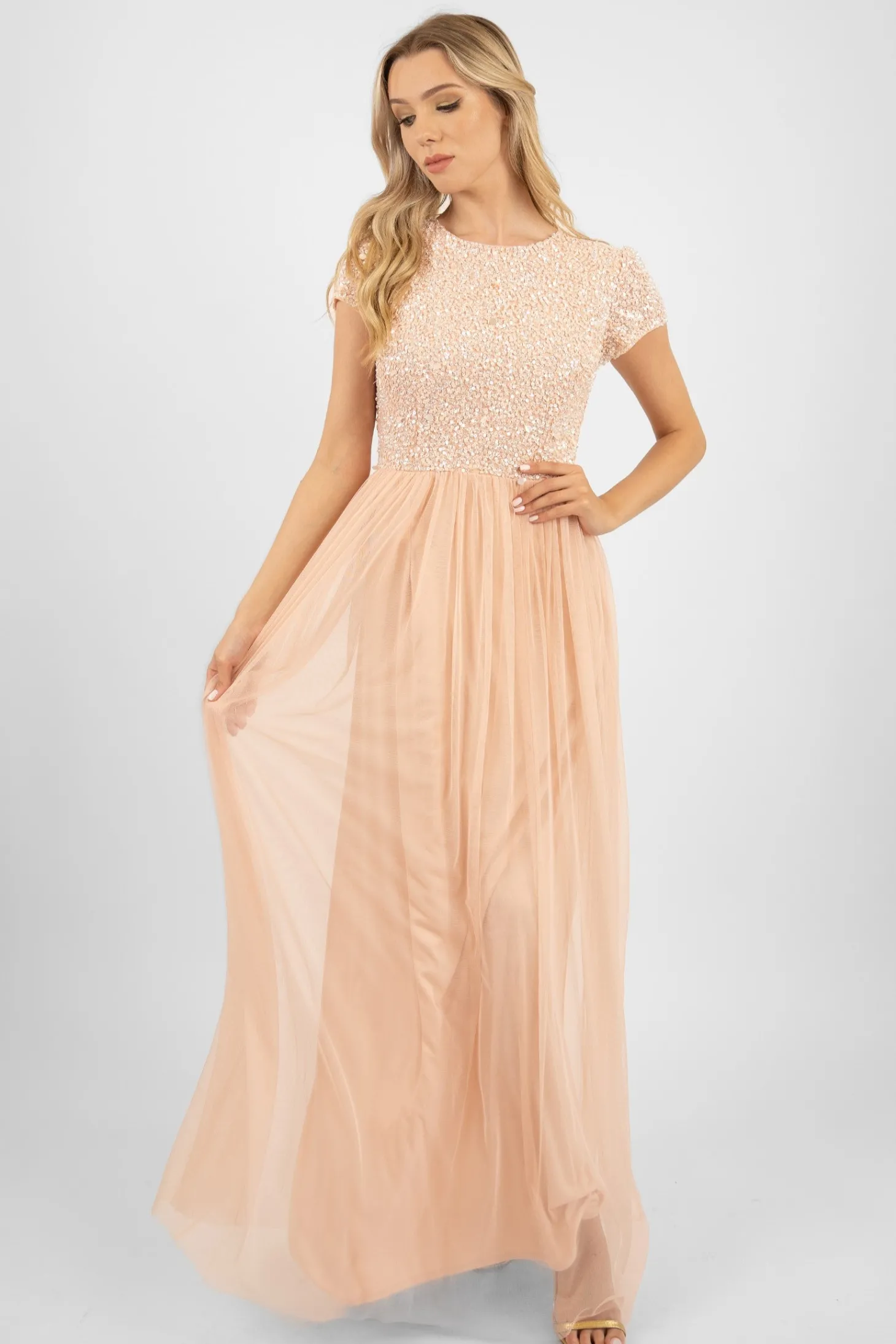 Picasso Short Sleeve Blush Pink Bridesmaid Dress