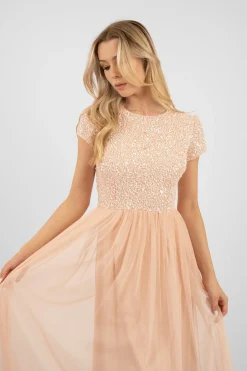 Picasso Short Sleeve Blush Pink Bridesmaid Dress