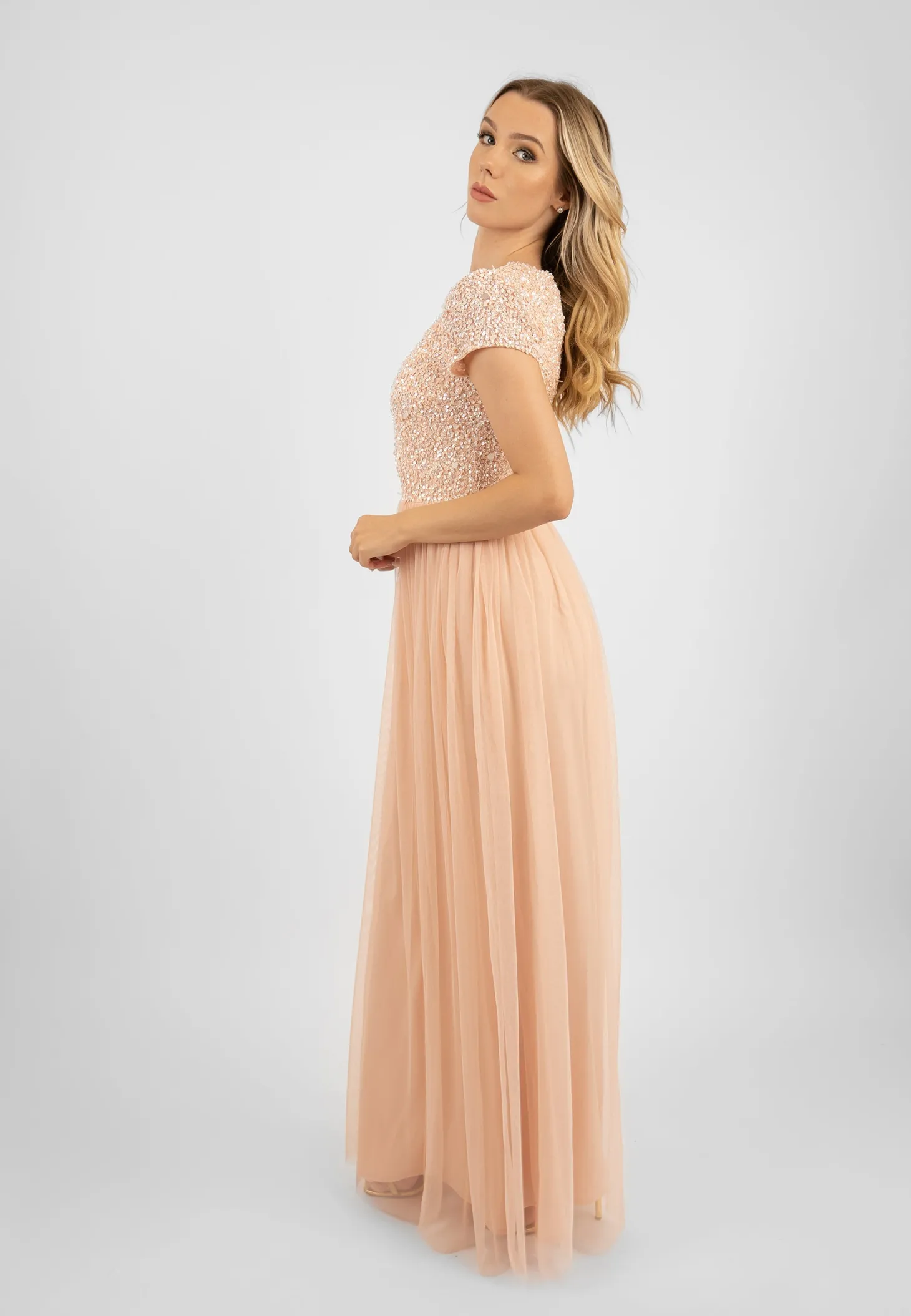 Picasso Short Sleeve Blush Pink Bridesmaid Dress