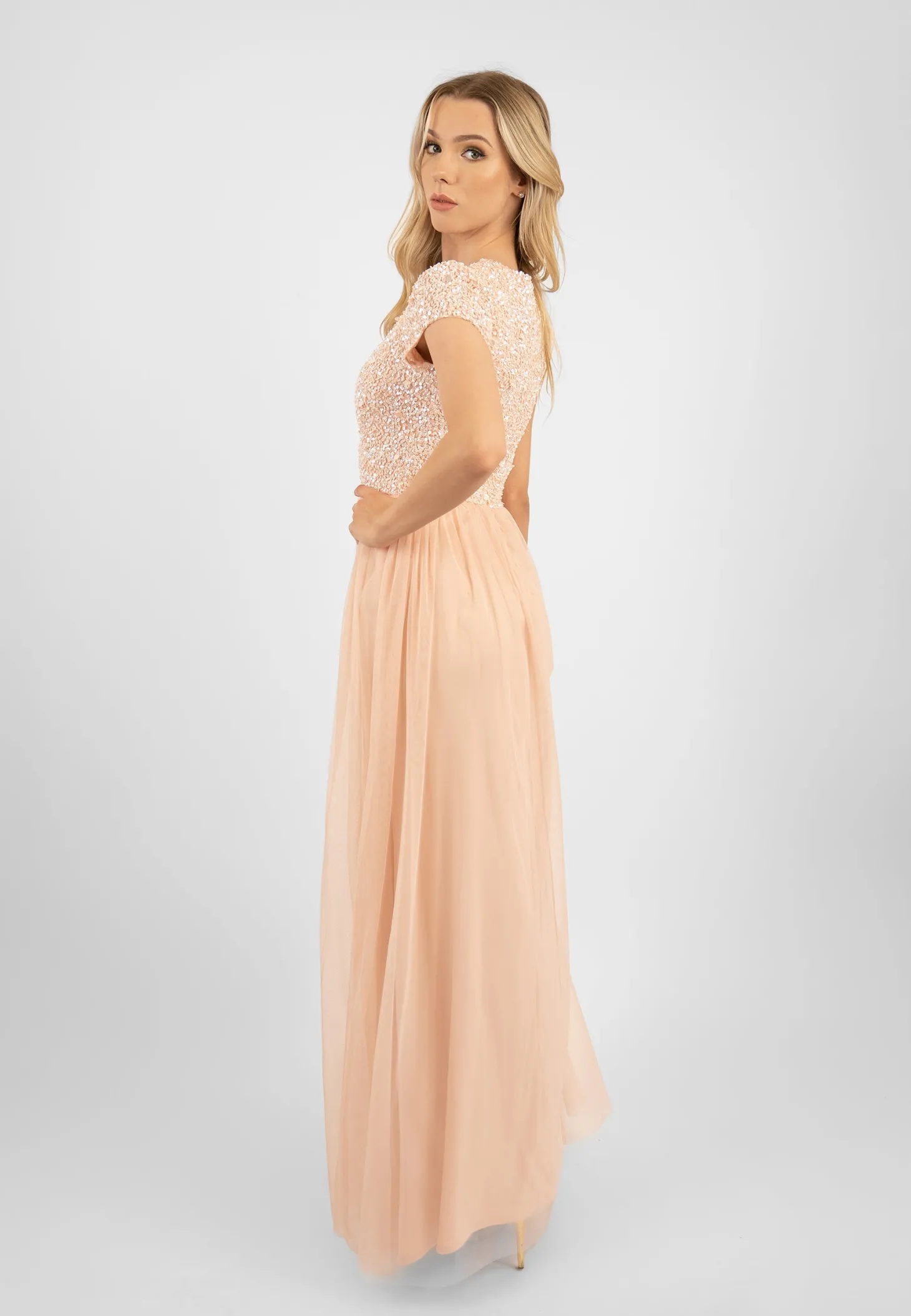 Picasso Short Sleeve Blush Pink Bridesmaid Dress