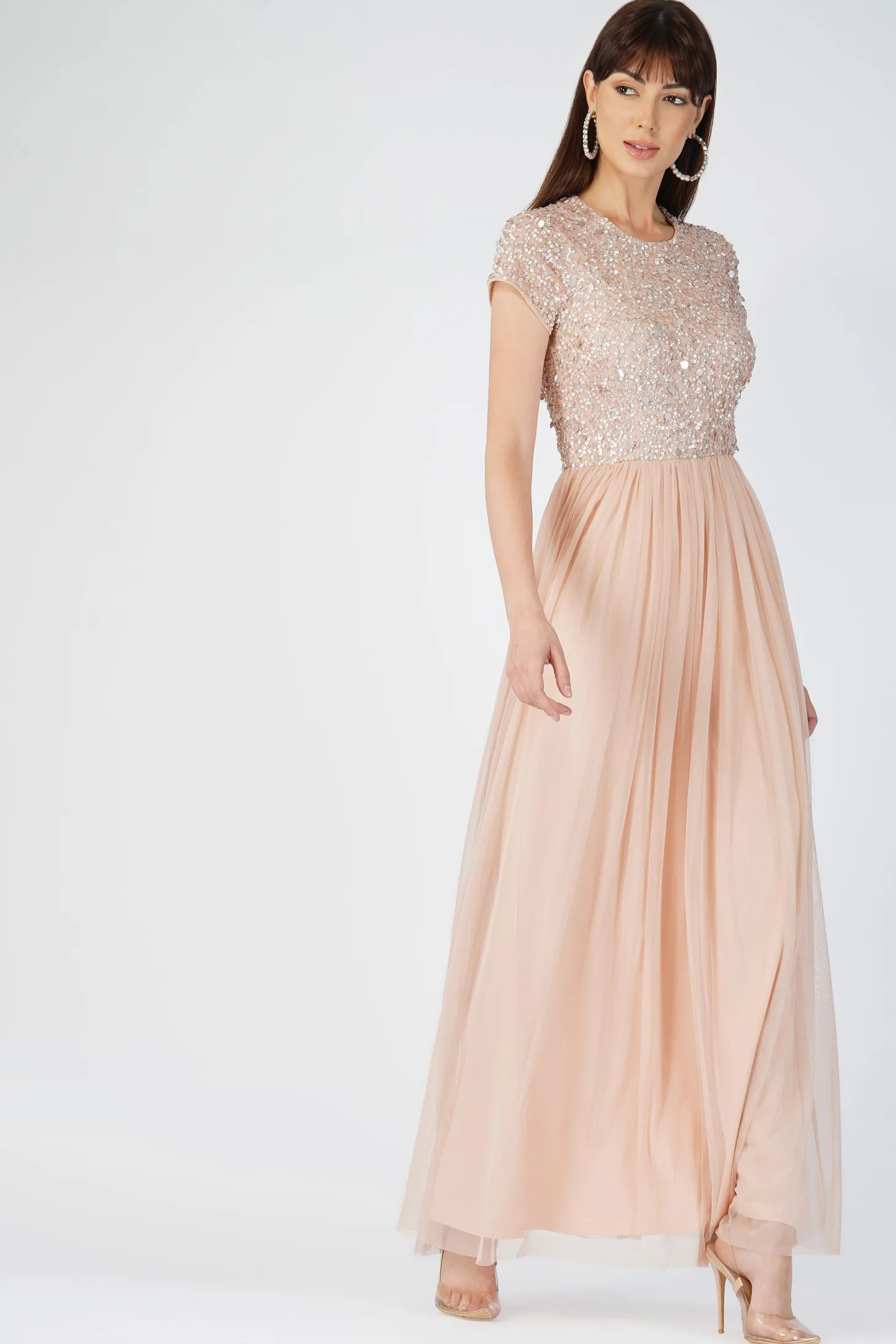 Picasso Short Sleeve Blush Pink Bridesmaid Dress