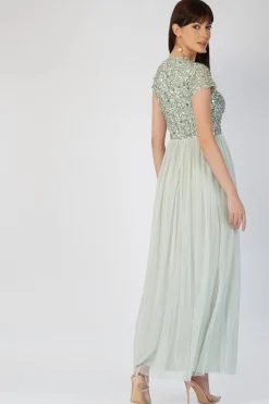 Picasso Short Sleeve Sage Green Embellished Dress