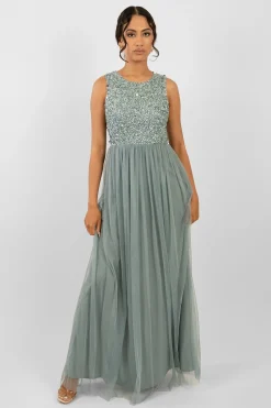 Picasso Teal Embellished Bridesmaid Maxi Dress