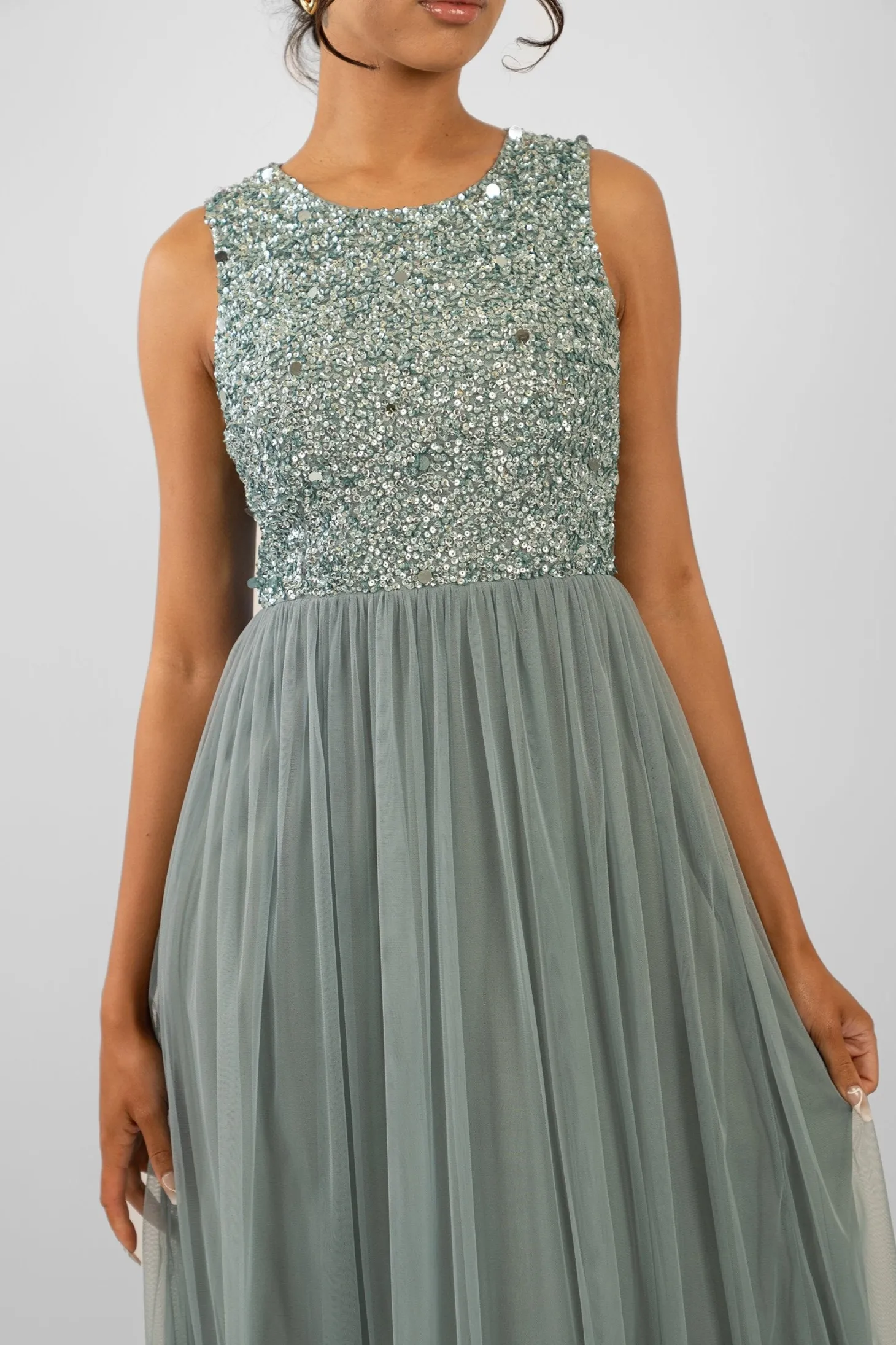 Picasso Teal Embellished Bridesmaid Maxi Dress