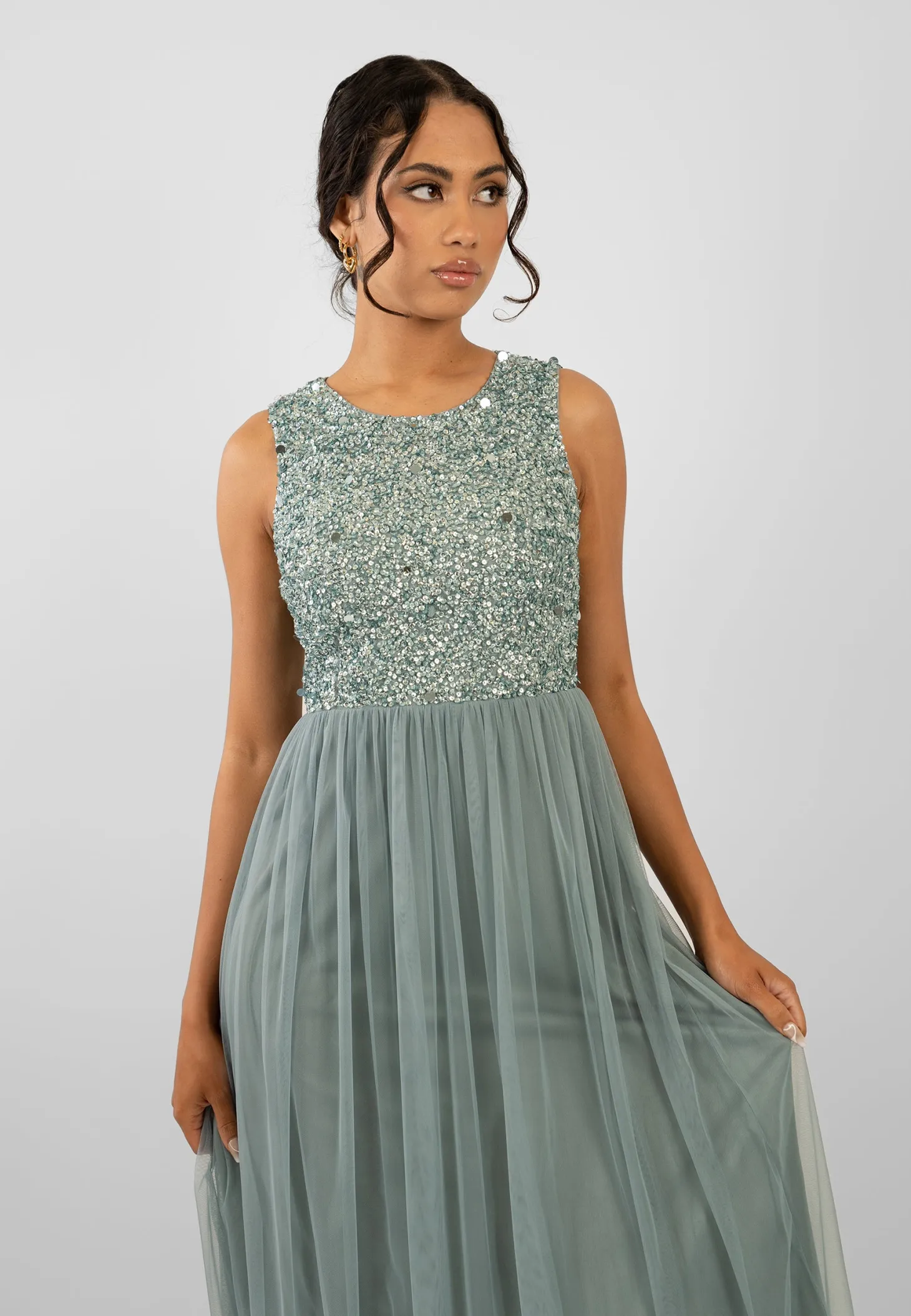 Picasso Teal Embellished Bridesmaid Maxi Dress