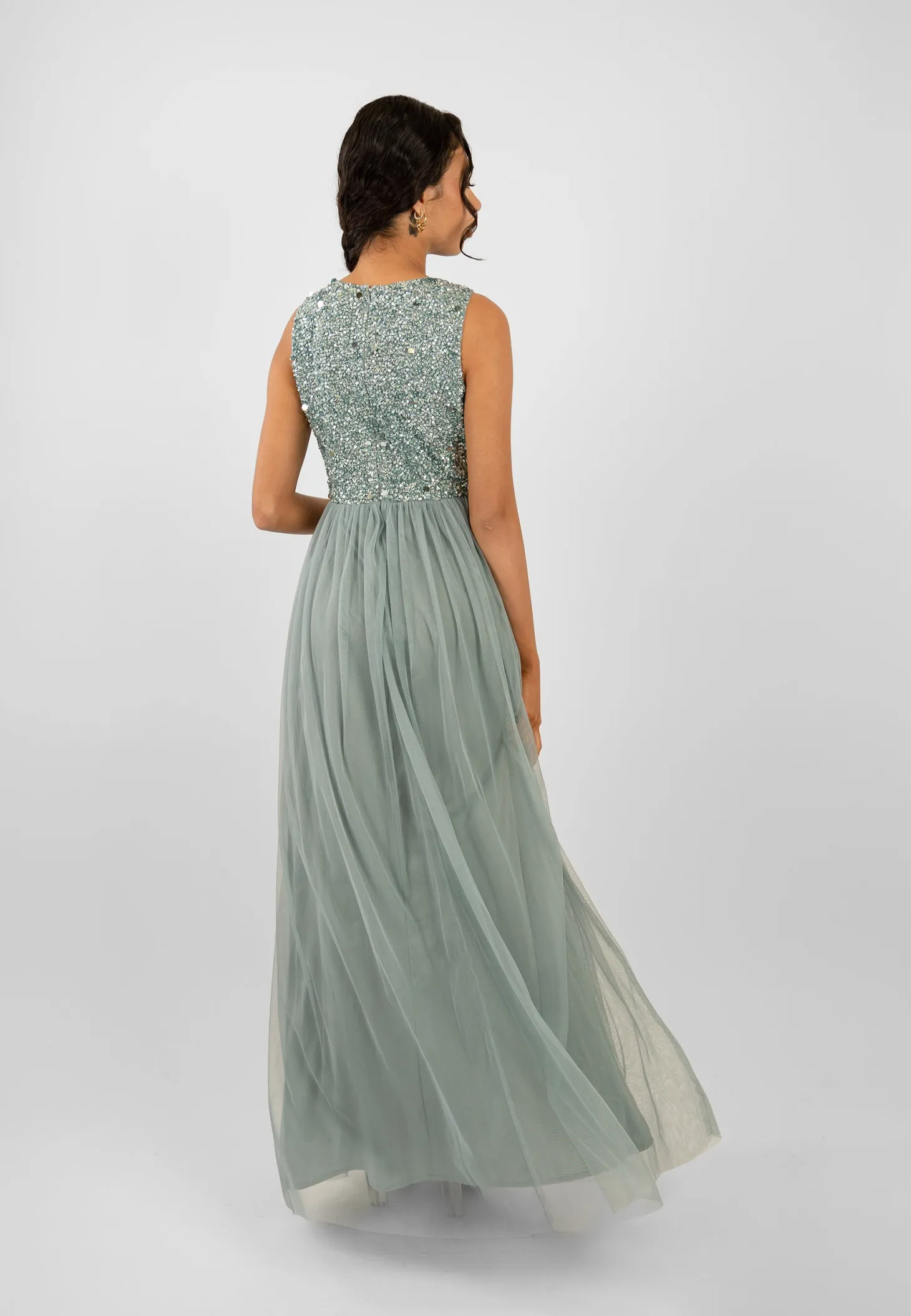 Picasso Teal Embellished Bridesmaid Maxi Dress