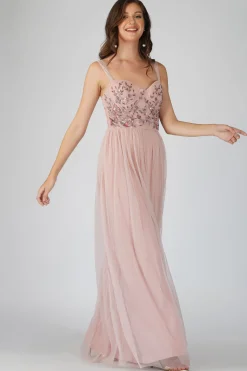 Riva Embellished Corset Maxi Dress In Pink