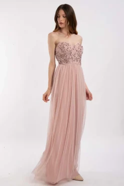 Riva Embellished Corset Maxi Dress In Pink