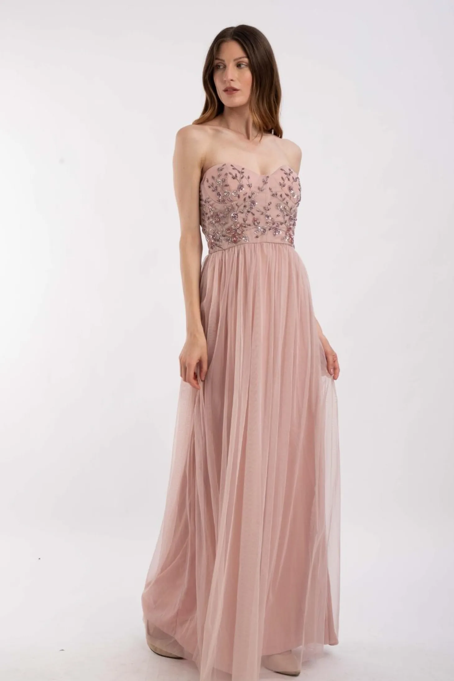 Riva Embellished Corset Maxi Dress In Pink