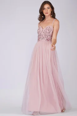 Riva Embellished Corset Maxi Dress In Pink