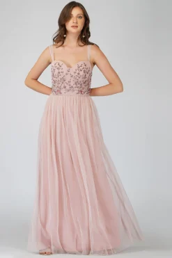 Riva Embellished Corset Maxi Dress In Pink