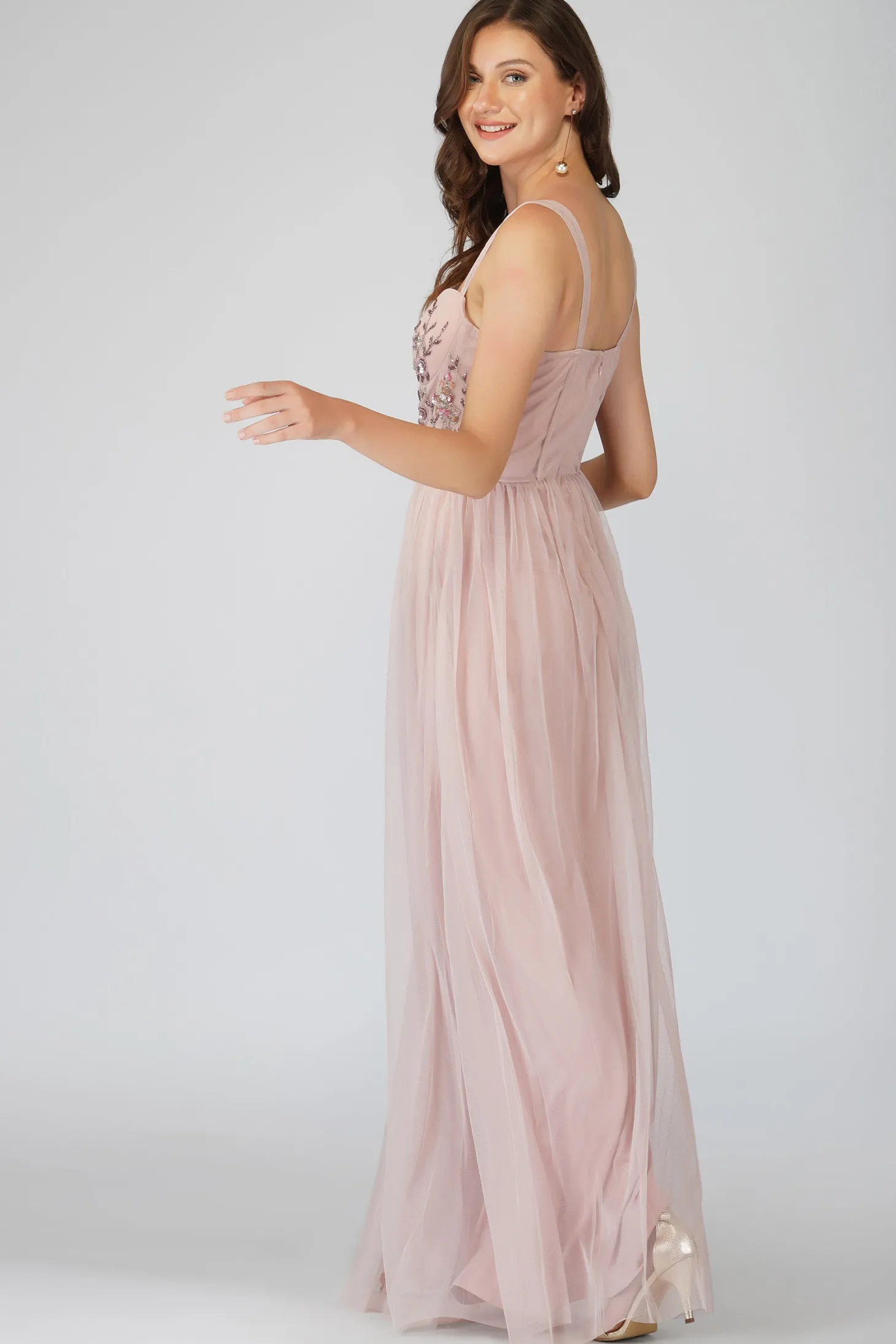 Riva Embellished Corset Maxi Dress In Pink