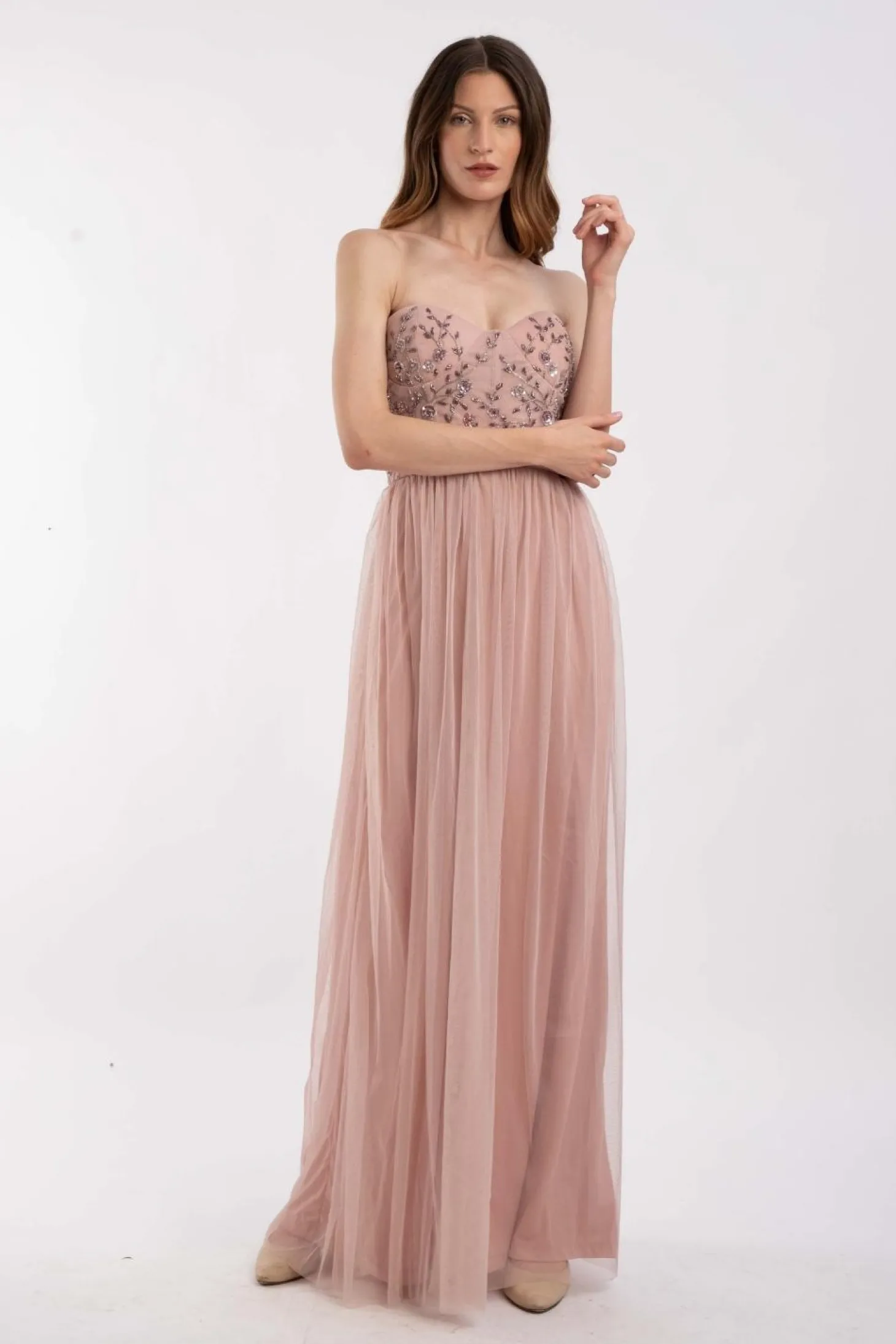 Riva Embellished Corset Maxi Dress In Pink