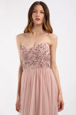 Riva Embellished Corset Maxi Dress In Pink