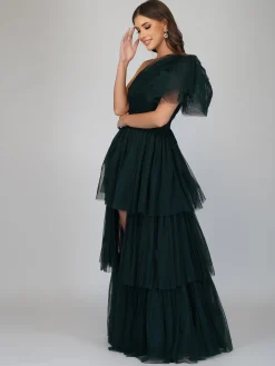 Rowan Emerald Green One Shoulder Tulle Gown