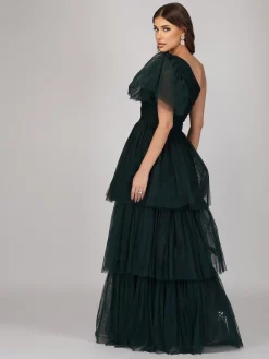 Rowan Emerald Green One Shoulder Tulle Gown