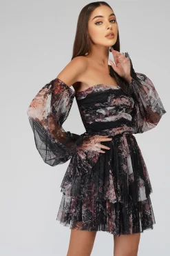 Roxanne Dark Print Tulle Mini Dress