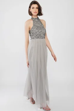 Sareen Grey Embellished Maxi Dress