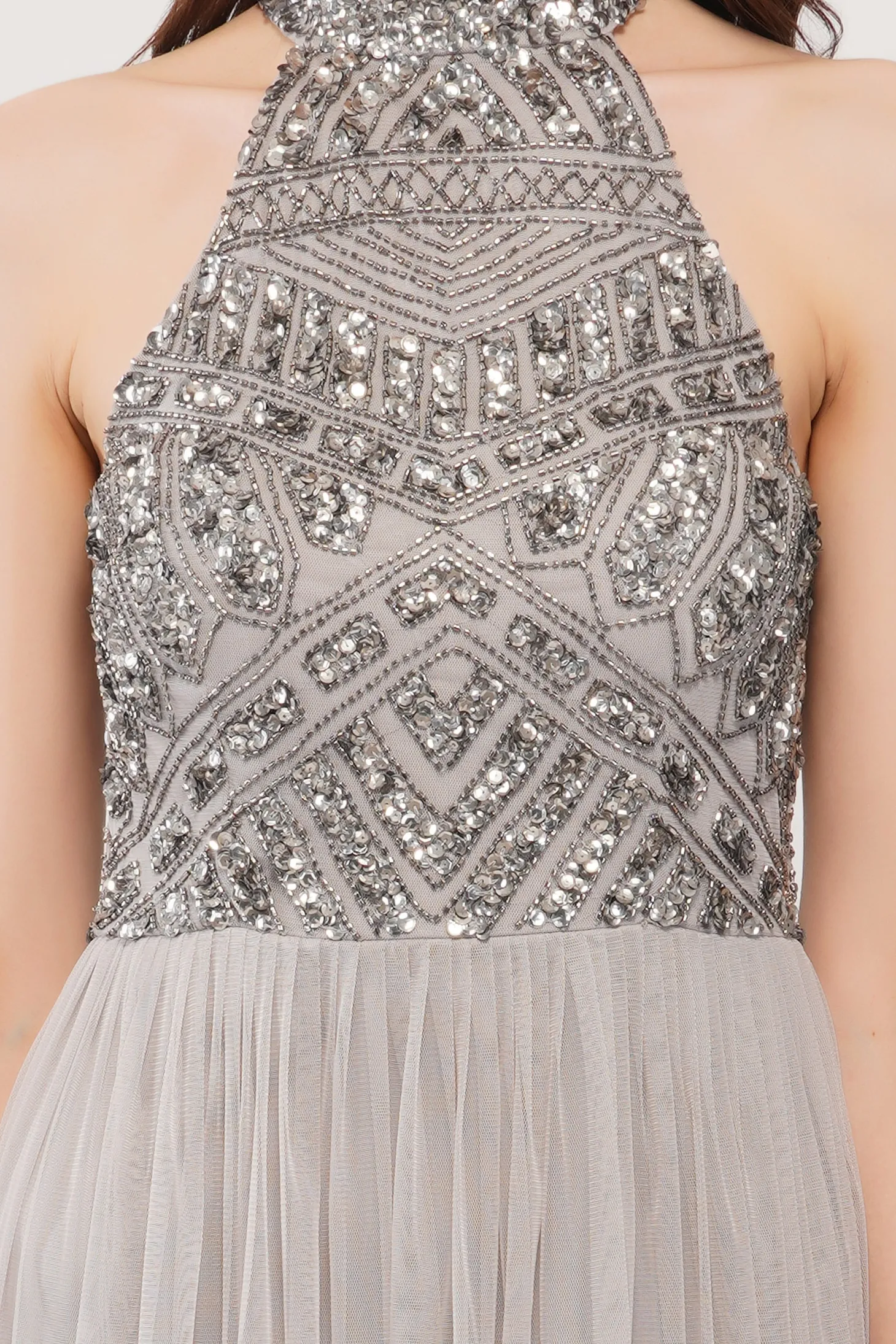 Sareen Grey Embellished Maxi Dress