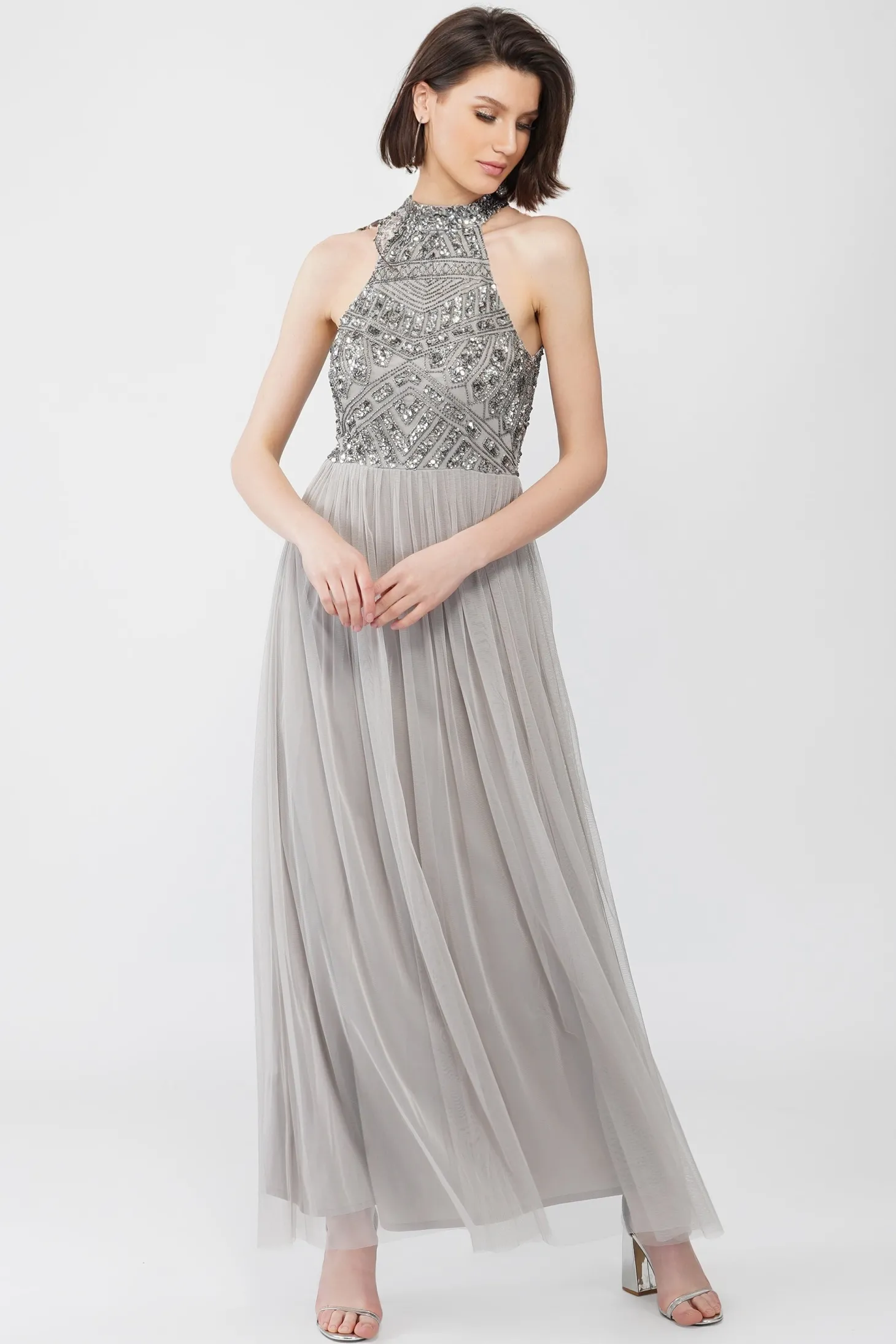 Sareen Grey Embellished Maxi Dress