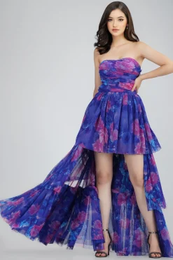 Shiloh High Low Tulle Dress In Blue Print