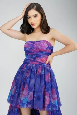 Shiloh High Low Tulle Dress In Blue Print