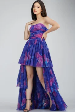 Shiloh High Low Tulle Dress In Blue Print