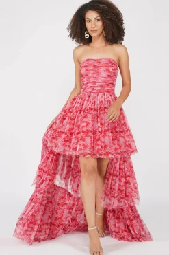 Shiloh High Low Tulle Dress In Red Floral