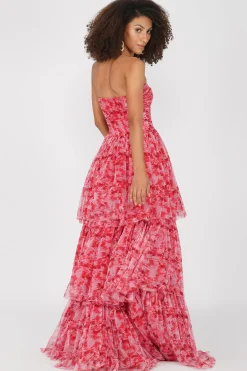 Shiloh High Low Tulle Dress In Red Floral