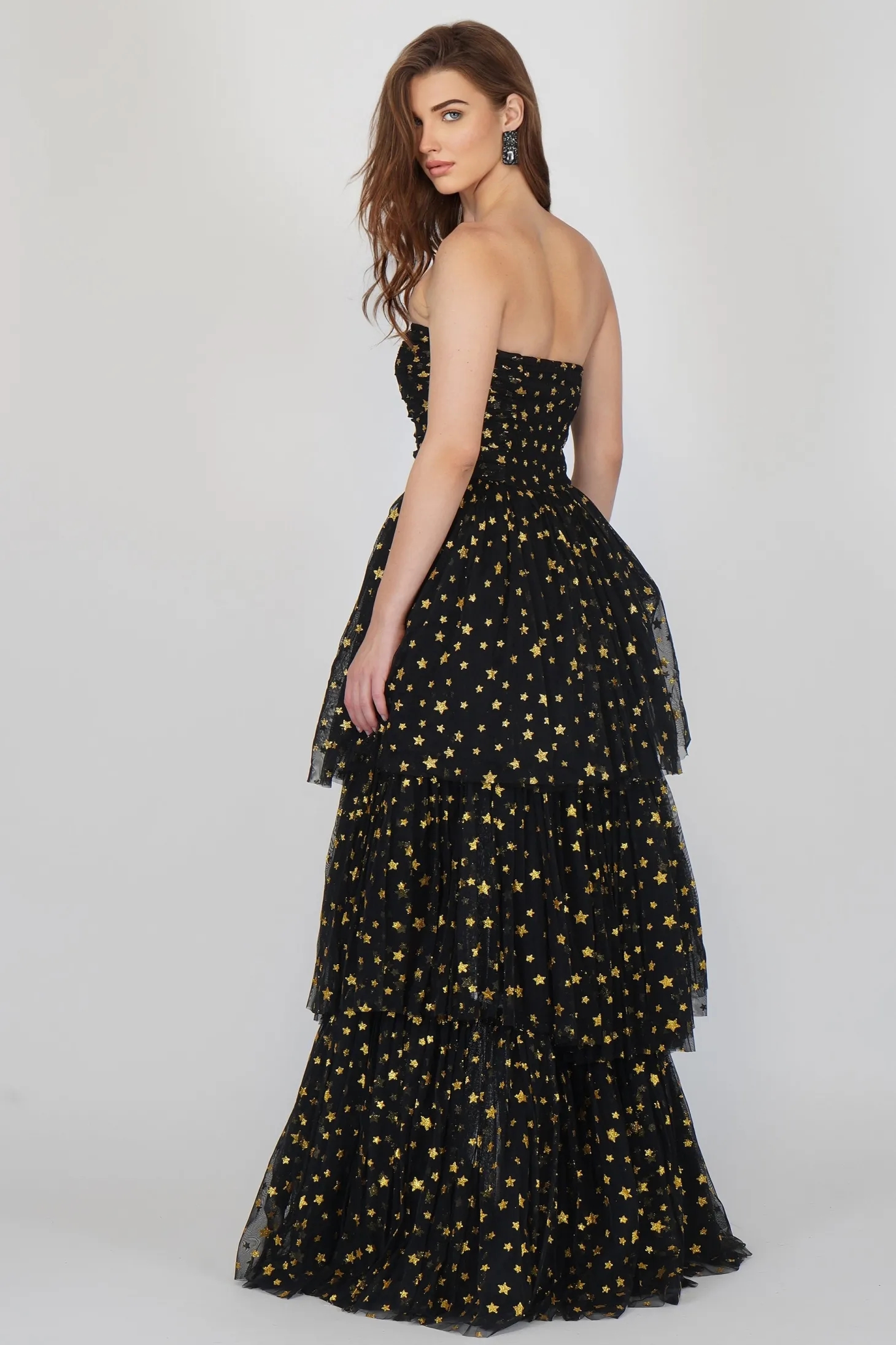 Shiloh Star Printed Tulle Dress In Black