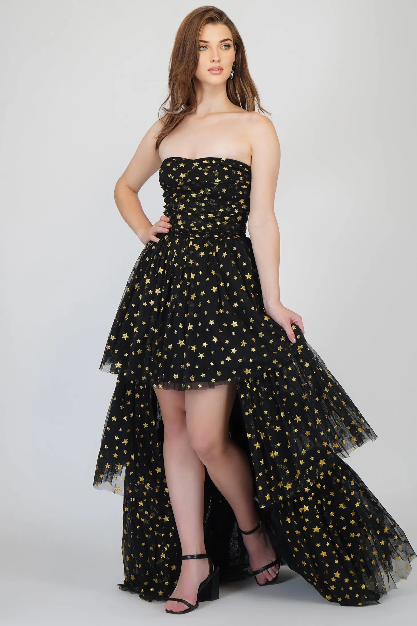 Shiloh Star Printed Tulle Dress In Black