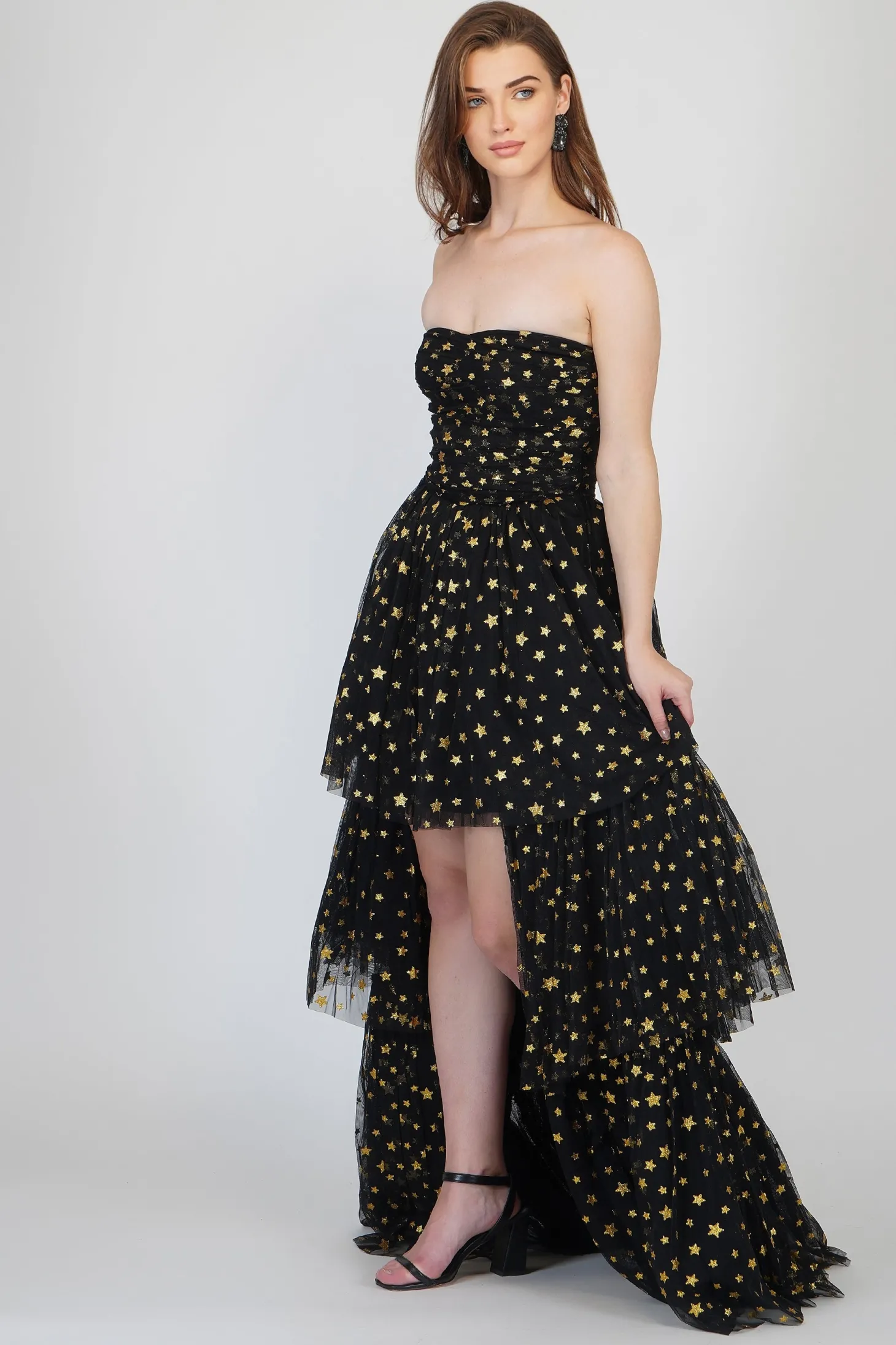 Shiloh Star Printed Tulle Dress In Black