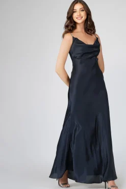 Sienna Navy Blue Satin Maxi Dress