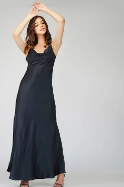 Sienna Navy Blue Satin Maxi Dress