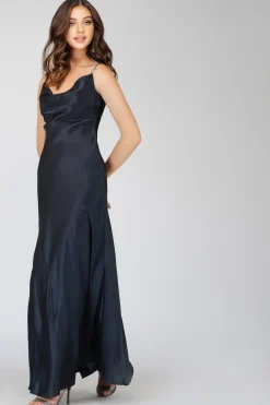Sienna Navy Blue Satin Maxi Dress