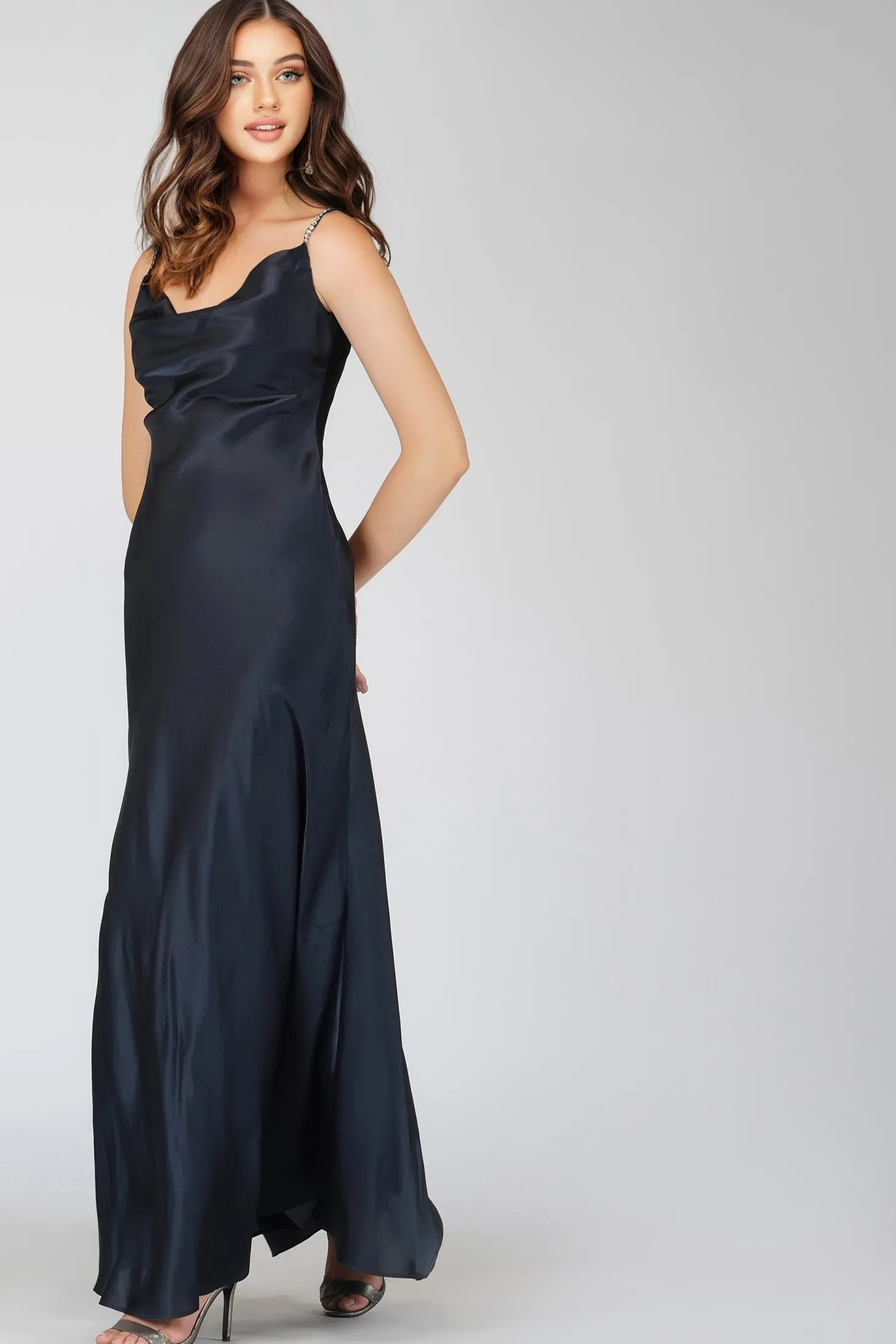 Sienna Navy Blue Satin Maxi Dress