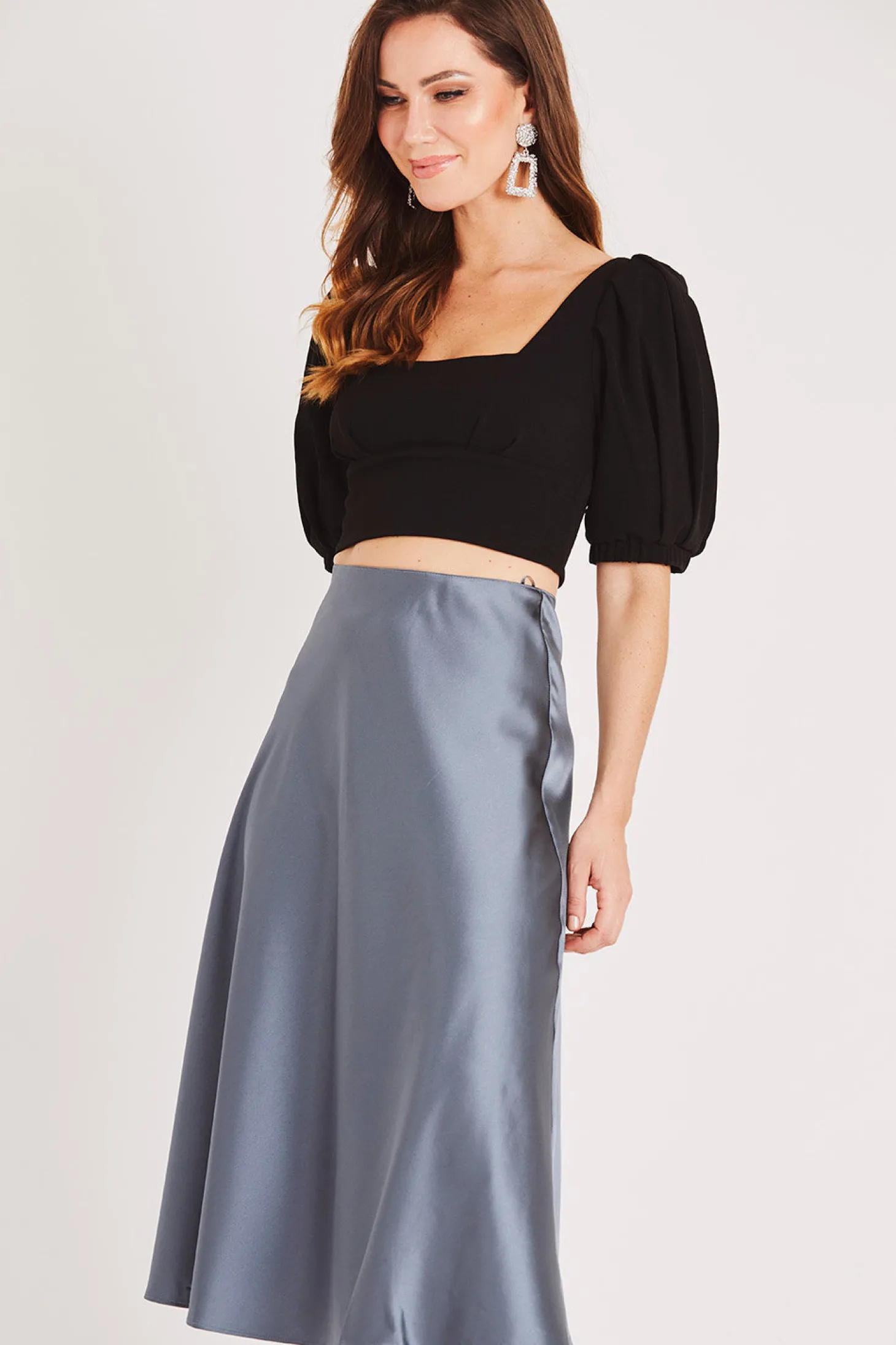 Sophie Grey Satin Skirt