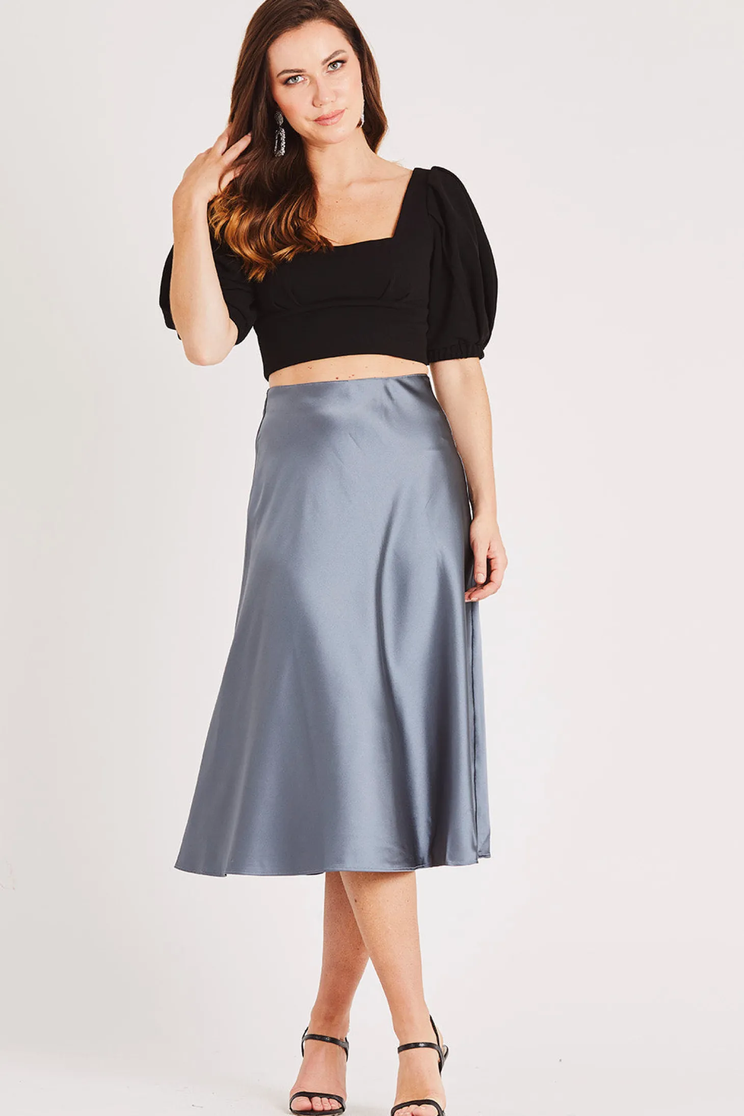 Sophie Grey Satin Skirt